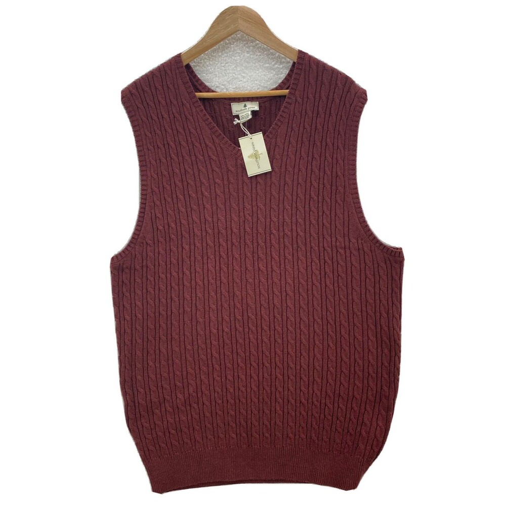 Southern Pines Vest Sweater Men 2XL Red V-Neck Cable Knit American Preppy Jumper